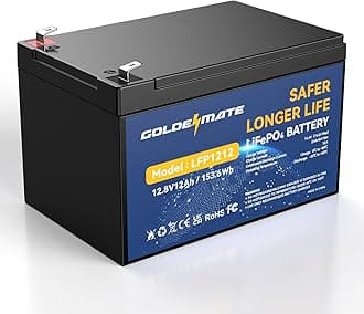 GOLDENMATE 12V 12Ah LiFePO4 Lithium Battery, 5000+ Deep Cycles Rechargeable Battery, Built-in 12A BMS, Lithium Iron Phosphate for Fish Finder, Marine, Power Wheels, LED Light, Camping