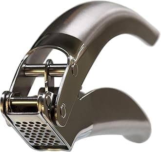 MANNKITCHEN Stainless Steel Garlic Press - Robust, Professional Quality, Double Lever Supported with Large Reservoir - Easy to Clean and Rustproof