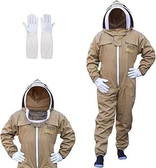 Bee Suit with Fencing Veil One Pair Gloves Polycotton Sting Proof Beekeeping Suit for Beekeeper (Khaki, XX-Large)