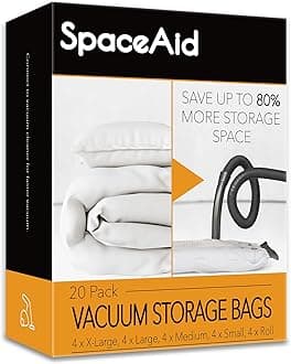 20 Pack Vacuum Storage Bags, Space Saver Sealer Compression Bags for Comforters, Blankets, Pillows, Bedding, Clothes (4 Jumbo/4 Large/4 Medium/4 Small/4 Roll)