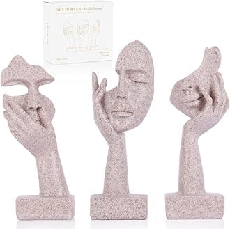 3 Pcs Thinker Small Statue Set - Art Resin Abstract Home Accent Figurines for Decor Woman Apartment Bookshelf Floating Shelf Coffee Table Office Desk Counter Decor (3 Pcs Sandstone, 6")