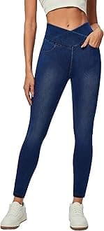 Crossover Jeggings for Women Tummy Control High Waisted Jeans for Women Pull on Skinny Stretchy Jeans with Pockets Dark Blue