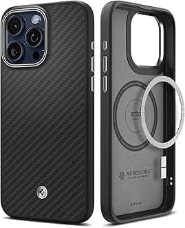 Spigen ACS07045 iPhone 15Pro Case, MagSafe Compatible, Matte, US Military MIL Standard, Shockproof, Wireless Charging, Enzo Aramid (Matte Black)