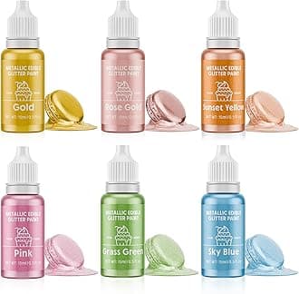 Edible Glitter Paint Set- 6 Color Food Coloring Metallic Glitter Paint for Baking, Cake Decorating - Food Grade Art Decorative Cake Paint for Cupcakes, Cookies, Fondant, Donuts, Macaron, Candy (Iridescence, 6 color)