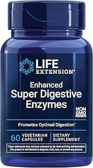 Life Extension Enhanced Super Digestive Enzymes Promotes Optimal Digestion Health Support Target Fats Protein & Carb Digestion Vegetarian Formula Non-GMO, 60 Vegetarian Capsules