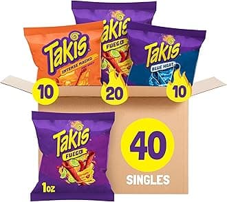 40 pc / 1 oz Hero Variety Pack, Assorted Flavored Mixed Rolled Tortilla Chips – (20) Fuego 1 oz, (10) Blue Heat 1 oz, (10) Intense Nacho 1 oz