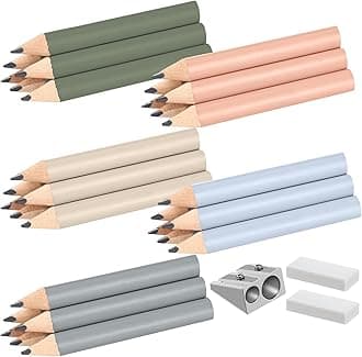 Marspark 30 Pcs Short Triangular Fat Pencils Bulk 3.5 Inch Wooden Triangular Jumbo Pencils with Sharpener and 2 Erasers for Preschoolers, Kindergarten, Toddlers, Beginners and School(Fresh Colors)