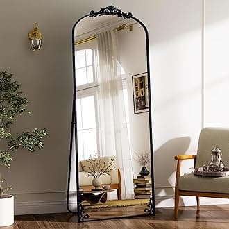 56"x21"Vintage Full Length Mirror - Carved Arched Floor Mirror Baroque Full Body Mirrors for Bedroom Living Room Entryway,Black