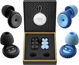 Noise Cancelling Earplugs 2 Pairs for Sleeping, Travel, Office - Soft Silicone Earplugs, 35dB Noise Reduction, Comfortable, Reusable, Multiple Sizes XS/S/M/L for Snoring, Focus & Study - Black & Blue