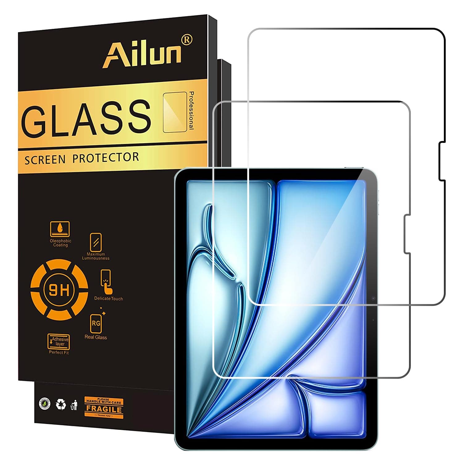 Ailun Screen Protector for iPad Air 11 Inch 6 Generation [2024 6th Gen], iPad Pro 11 Inch 2024 5th Generation Tempered Glass [Face ID & Apple Pencil Compatible][2 Pack]