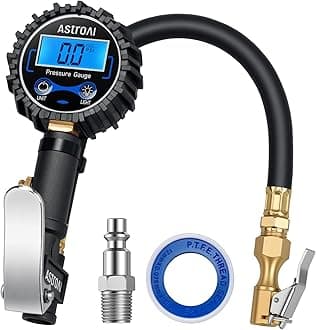 AstroAI Digital Tire Pressure Gauge with Inflator(3-250 PSI 0.1 for Display Resolution), Heavy Duty Air Chuck and Compressor Accessories with Rubber Hose and Quick Connect Coupler, Blue