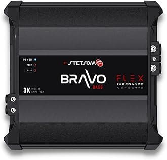 Bravo Bass Flex 3K Mono Class D Car Audio Amplifier, 0.5A 2 Ohms Automatic Impedance System, 3000 Watts Rms Variable Impedance, Smart Subwoofer Amplifier