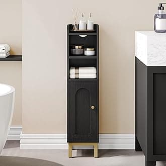 Bathroom Storage Cabinet, Small Corner Floor Cabinet with Door and Shelves, Narrow Toilet Paper Holder, Bathroom Organizer with Adjustable Shelf, for Small Spaces, Black BC08206X