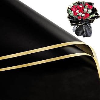 RUSPEPA 20 Sheets Flower Wrapping Paper - Gold Edge Waterproof Floral Bouquet Wrapping Paper - Florist Supplies Packaging Paper for Birthday, Wedding and DIY Crafts - Black