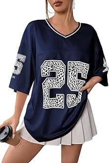 SOLY HUX Jersey Shirts for Women Y2k Graphic Number Oversized Tees V Neck Half Sleeve Cute Soccer Streetwear T Shirt Tops