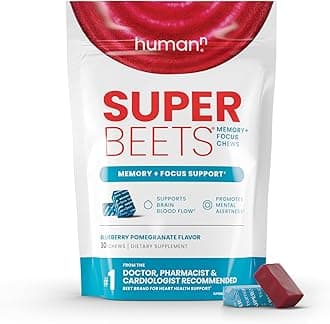 HumanNSuperBeets Memory & Focus Support Supplement Chews – Mental Alertness + Clinically Studied Nootropics Resveratrol Plus Beet Root Powder, Blueberry Pomegranate Flavor, 30 Ct. Super Beets Chews