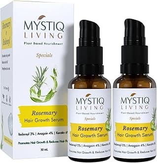 Mystiq Living Rosemary Hair Growth Serum for Scalp (2 Months Pack) with 3% Redensyl, 4% Anagain, 6% Keratin - 60 ML | Strengthens Hair, Reduces Hair Fall | Women & Men