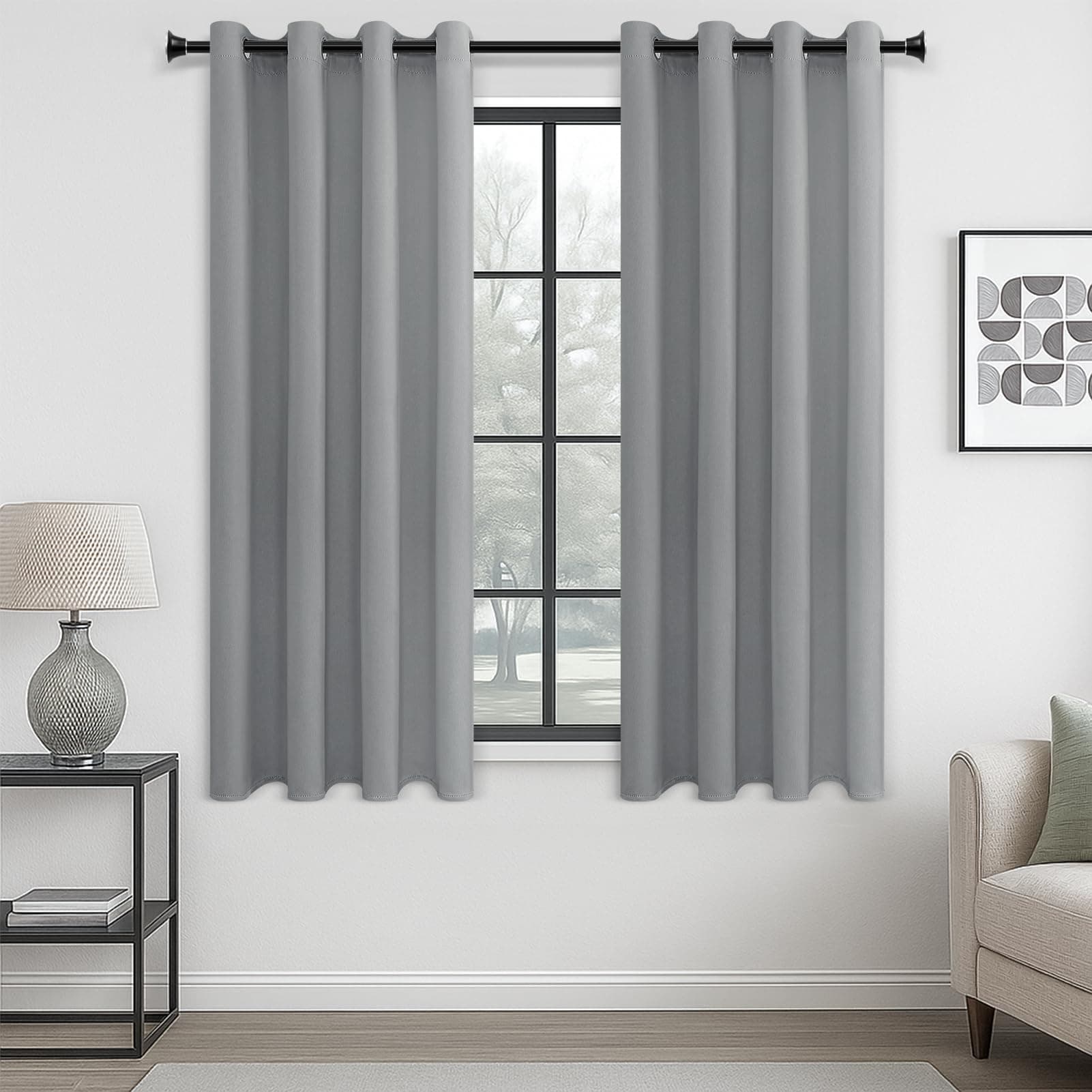 MRTREES Blackout Curtains Bedroom 57 Drop 2 Panels Light Grey Eyelet Thermal Curtain for Living Room Soft Texture Window Treatments for Kids 55x57 Inch 140x145 CM