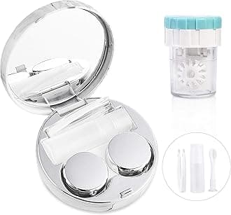 Lasiyanor Contact Lens Travel Kit with Cleaner Washer, Portable Contact Box with Mirror Tweezers Remover Tool Solution Bottle for Daily Outdoor (Silver)