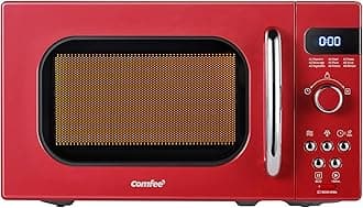 Retro Small Microwave Oven With Compact Size, 9 Preset Menus, Position-Memory Turntable, Mute Function, Countertop Microwave Perfect For Small Spaces, 0.7 Cu Ft/700W, Red, AM720C2RA-R