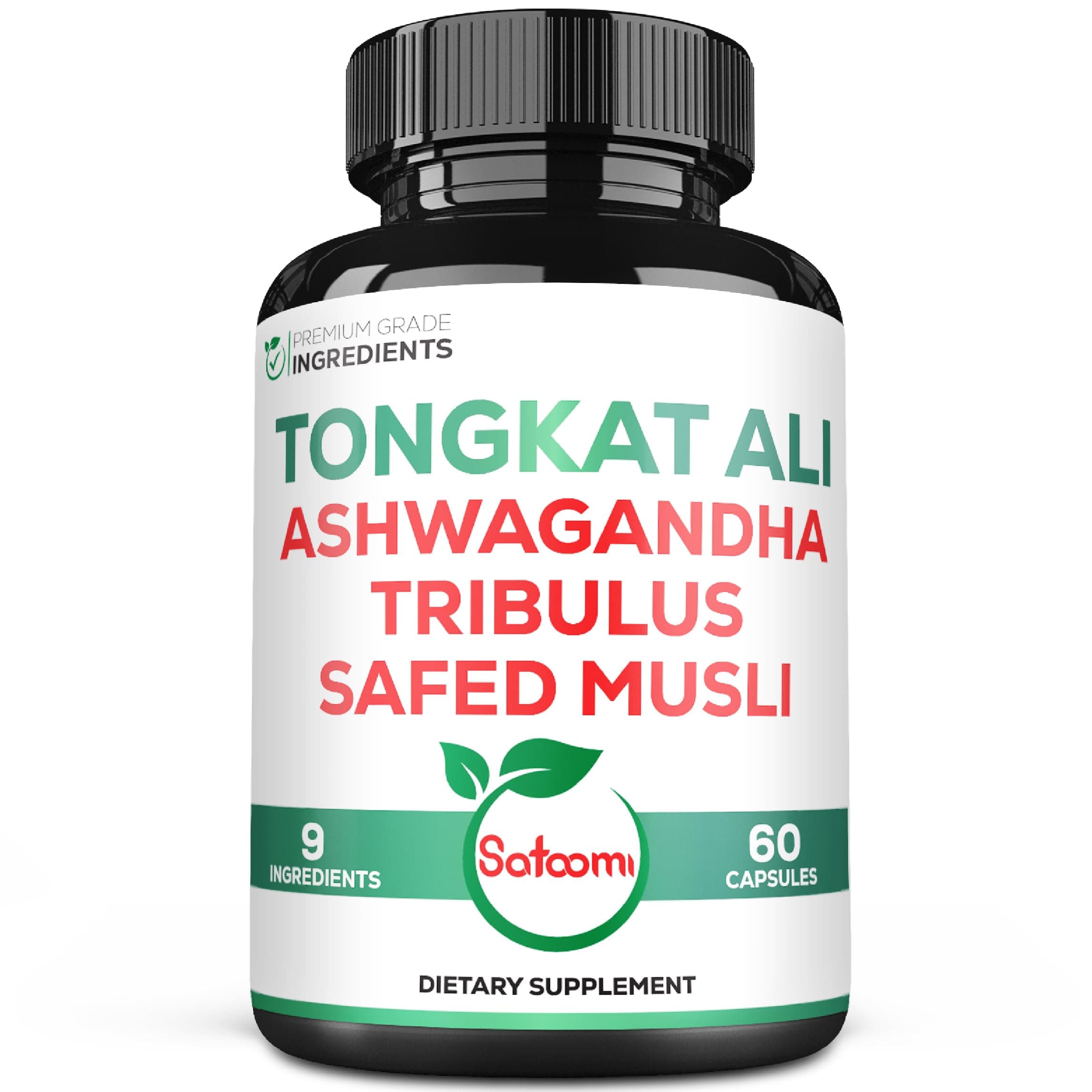 Tongkat Ali Root Extract 200:1-9 Essential Herbs with Ashwagandha, Tribulus Terrestris & More - Support Strength, Energy and Healthy Immune - 60 Vegan Caps 2 Month Supply