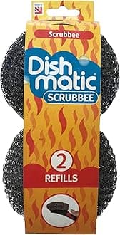 Dishmatic Scrubbee Stainless Steel Scourer Head Refills for Cleaning BBQ, Grill, Oven – Kitchen Washing-Up Handle Refills – Pack of 2