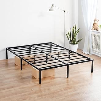 Olee Sleep 14 Inch Classic Metal Platform Bed Frame, Steel Slat Anti-Slip with Center Support, Steel Mattress Foundation, No Box Spring Needed, Black, Queen Size