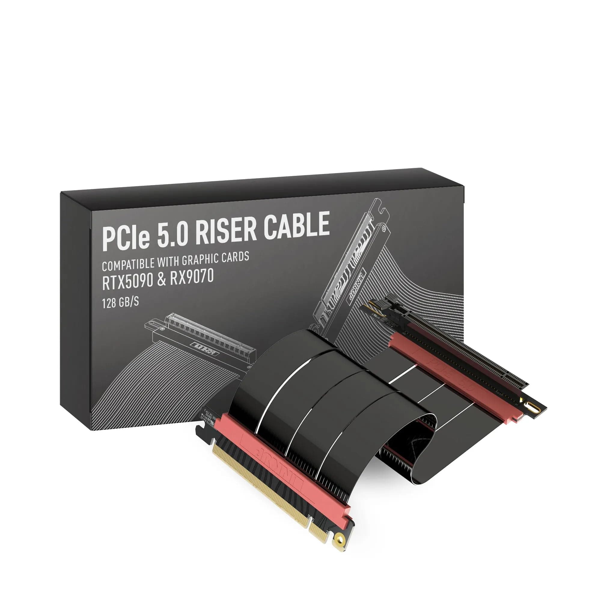 AVA5 PCIE 5.0 Riser Cable | RTX5090 RX9070 GPU Ready | x16 128GB/s Speed | Compatible with PCIe 4.0 & WRX80/WRX90E | Right Angle, Black, 20cm (Total Length 24cm)