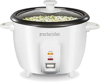 Proctor Silex Rice Cooker & Food Steamer, 10 Cups Cooked (5 Cups Uncooked), Includes Steam and Rinsing Basket, White (37533G)