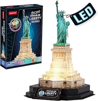 CubicFun 3D Puzzle LED Statue of Liberty with Colorful Lights 3D Puzzles for Adults Model Kits New York Building Crafts for Adults Brain Teaser Architecture Desk Puzzle Gifts for Women Men