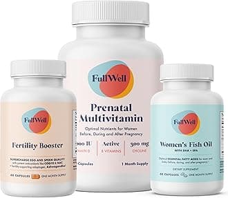 FullWell Women's Fertility Trio - Conception Support for Women - Includes Fertility Booster, Prenatal Multivitamin & Fish Oil - Supports Egg Health - CoQ10 & Ashwagandha - 30 Servings