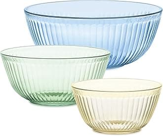 Colors Tinted 3-PC, Unlidded Small/Medium/Large Glass Mixing Bowls, Nesting Space Saving Set of Bowls For Prepping and Baking, 1.3QT, 2.3QT & 4.5QT