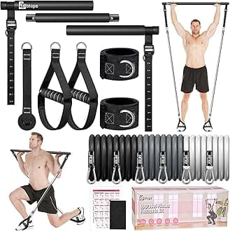 Pilates Bar Kit with Resistance Bands,3-Section Pilates Bar with Stackable Bands Workout Equipment for Legs,Hip,Waist and Arm,Exercise Fitness Equipment for Women & Men Home Gym Yoga Pilates