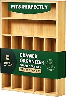 Bamboo Kitchen Drawer Organizer - Expandable Silverware Organizer/Utensil Holder and Cutlery Tray with Grooved Drawer Dividers for Flatware and Kitchen Utensils (7 Slots, Natural)