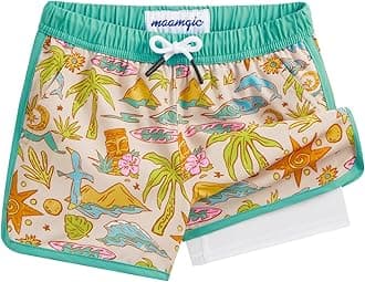 Boys Swim Trunks with Compression Liner Vintage Swim Shorts Toddler Swimsuit