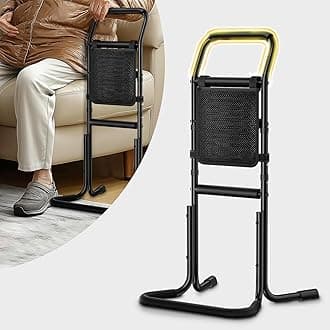 Stand Assist Aid for Elderly - Adjustable Mobility Aids with Sturdy Widened Base& Flat Anti-Slip Feet for Chair, Couch, Toilet, Portable Stand Up Grab Bar with Foam Padded Handles& Storage Pocket
