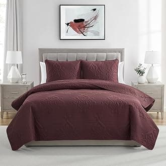 VCNY Home - Quilt Set, Soft 3-Piece Pinsonic Damask Bedding Set with Matching Shams, Ideal for All Seasons (Solomun Maroon, Full/Queen)