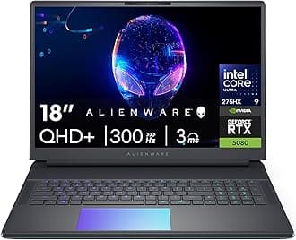 Alienware 18-inch Area-51 Gaming Laptop - GeForce RTX 5080 16GB GDDR7 18" QHD+ 300Hz Intel Ultra 9 275HX AlienFX RGB Lighting Wi-Fi 7 Ai NPU Quad Fan Cooling, Win 11PRO(64GB DDR5, 4TB SSD)