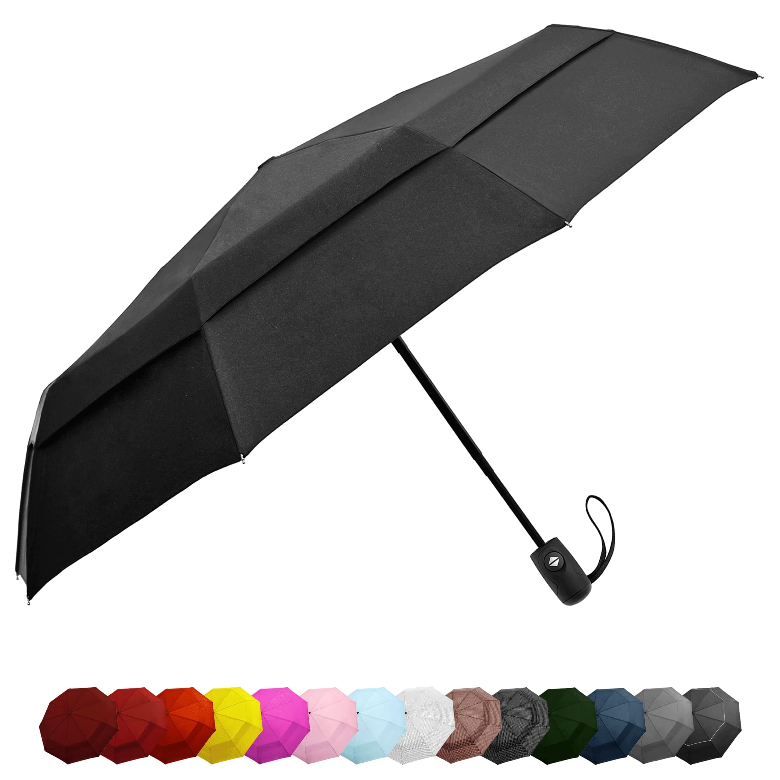 EEZ-Y Compact Travel Umbrella w/Windproof Double Canopy Construction - Auto Open Close Button for One Handed Operation - Sturdy Portable and Lightweight for Easy Carry