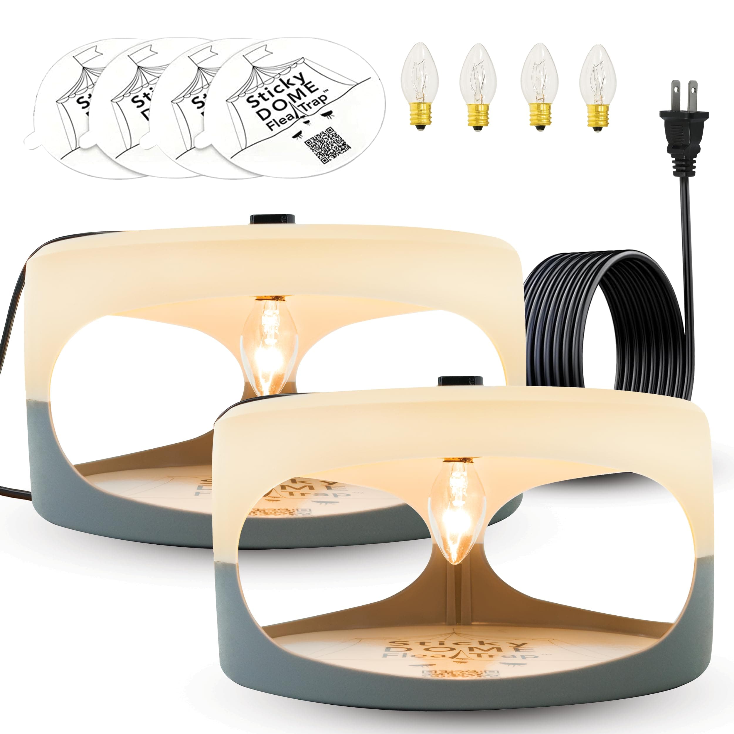 Sticky Dome Flea Trap, Odorless Glue Trap with 2 Sticky Discs, Effective Bed Bug Killer and Flea and Tick Treatment, Indoor Insect Trap for Bugs, 2 Packs in White and Light Gray