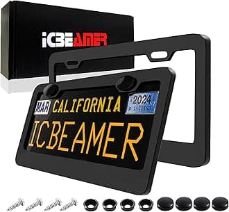 2 Pack Matte Black License Plate Frames | All-Metal Car Tag Frame Cover | Sleek Black License Plate Holder for Men | Durable Car Plate Frame | Porta Placas para Auto by ICBEAMER