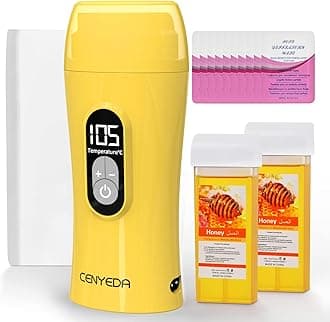 Digital Roll On Wax Kit,Honey Thermostatic Roller Waxing Kit for Sensitive Skin, Depilatory Soft Wax Warmer with 2 Cartridge Refill 10 Wax-removing wipes and 100pcs Wax Strips