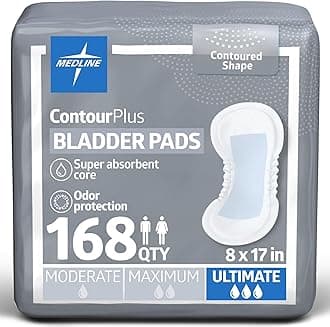 Medline Contour Plus Bladder Control Incontinence Pads, Ultimate Absorbency, 8 x 17 (Pack of 168)