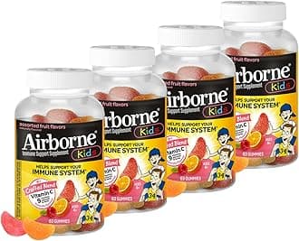 Kids 500mg Vitamin C Gummies, Kids Immune Support Zinc Gummies with Powerful Antioxidants VIT C & E - 63 Gummies, Assorted Fruit Flavor (Pack of 4)