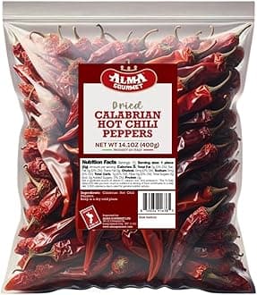 Whole Dried Calabrian Red Hot Chili Peppers – Peperoncino Secco Calabrese, Authentic Italian Spicy Peppers, Imported from Italy – 14.1oz (400g)