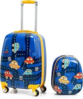 HONEY JOY 2 Pcs Kids Carry On Luggage, car, 12 inches, 18 inches, Fashion