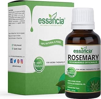 Essancia Rosemary Essential Oil For Hair Growth, Skin Whitening, Body, Thin Hair, Oily Skin, Face, Soap Making, Acne, Dandruff, Diffuser & Aromatherapy. 100% Natural, Undiluted, Pure & Therapeutic Grade Essential Oil. (30ml)
