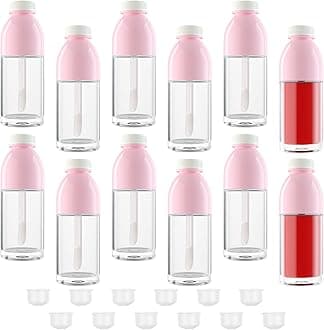 RONRONS 12 Pieces Cute Empty Lip Gloss Tubes, 8ML Refillable Bottle Shaped Lip Glaze Tube with Wand