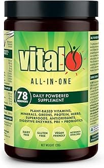 All in One Daily Health Supplement 120GM | Vital Greens, Vegan, 70 Vital Ingredients - Vitamins, Minerals, Greens, Cultures, Digestive Enzymes, Vegetables