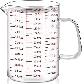 Luvan 1500 ml Measuring Cup Glass, Three Different Scales for Ounces, Millilitres, Cups, Heat-resistant Borosilicate Glass, Perfect Measuring Cups with V-shaped Spout and Handle for Baking & Cooking
